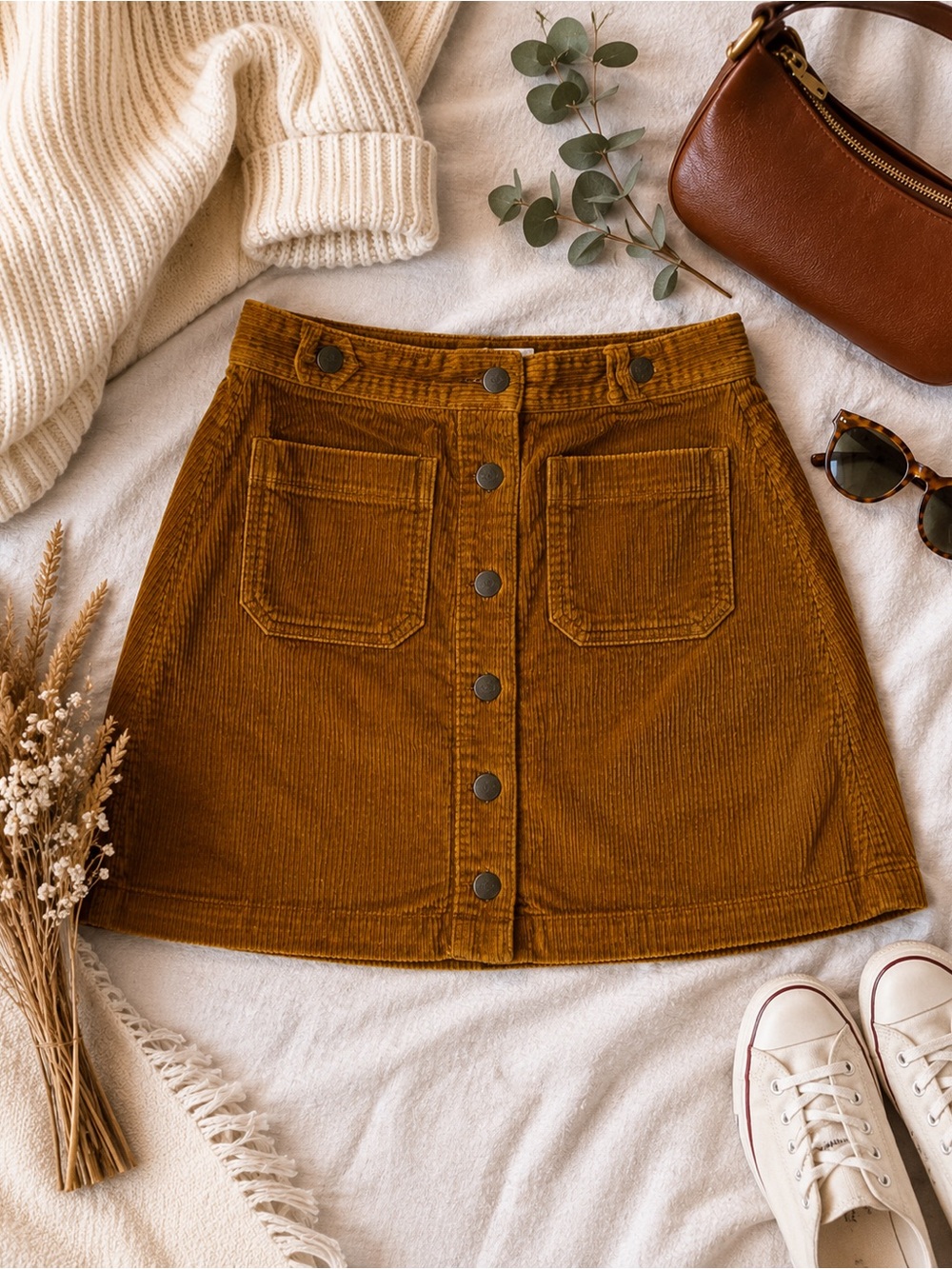 Madewell Corduroy Mini Skirt Womens 0 Mustard Button Front A Line Fall